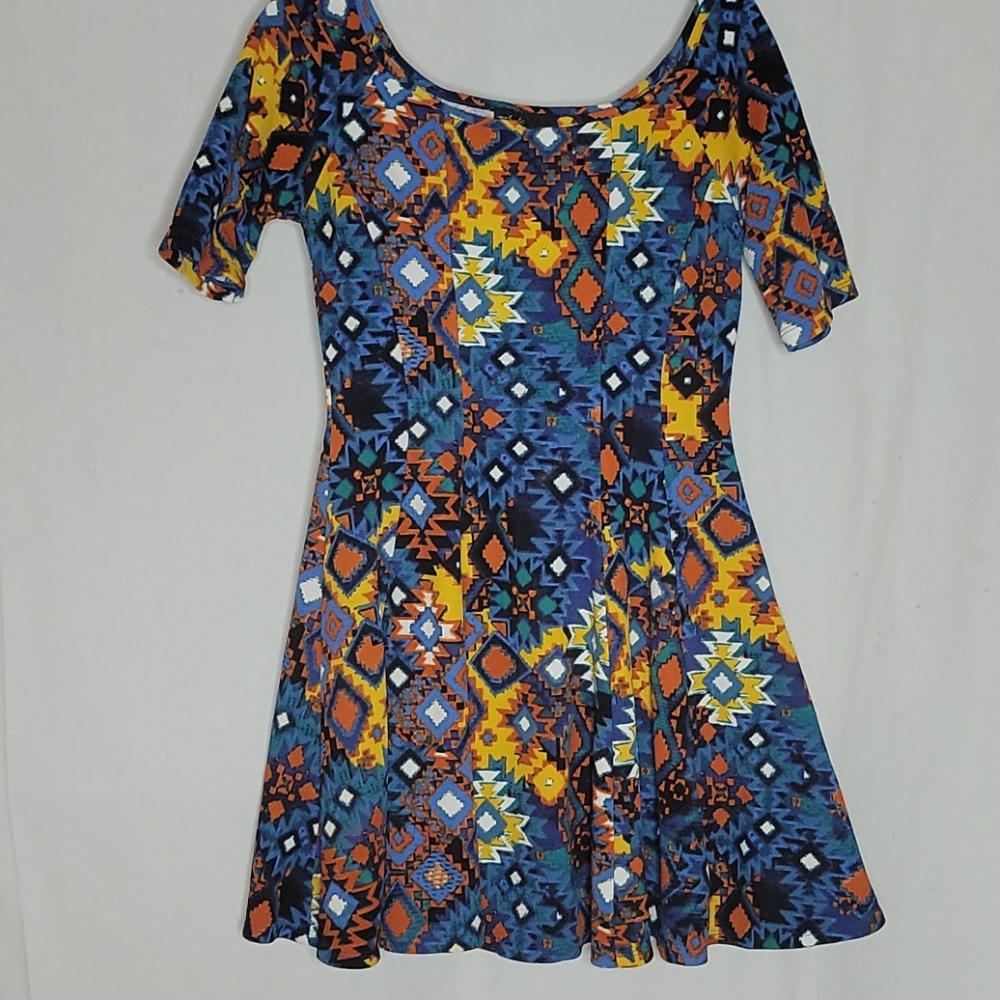 Multi colored mini dress. Aztec print detail